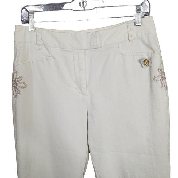 Talbots NWT Size 8P 8 Petite Pants Cotton Denim Floral Embroidered NWT Stretch - Picture 3 of 10